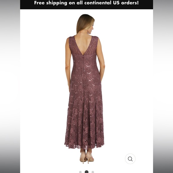 R&M Richards Sequined Lace Gown with Sheer Inserts in Dark Rose size 10 - Picture 2 of 11